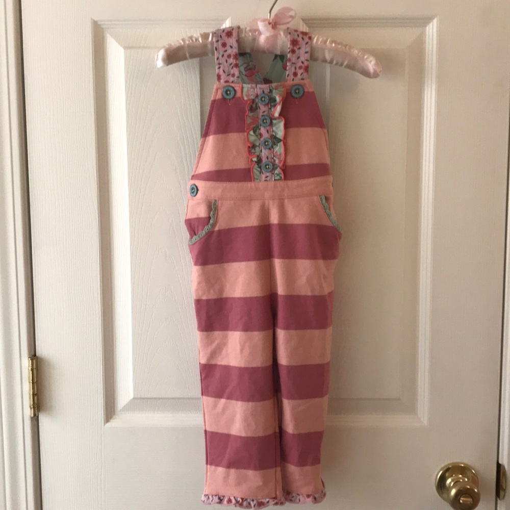 12-18 Pink Striped Overalls NEW/ NEVER WORN